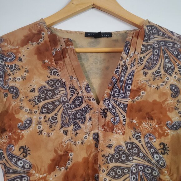Weston Wear Top Medium Tan Floral Boho Y2K Fairy Retro 70s - Picture 2 of 12